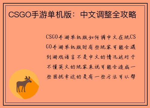 CSGO手游单机版：中文调整全攻略